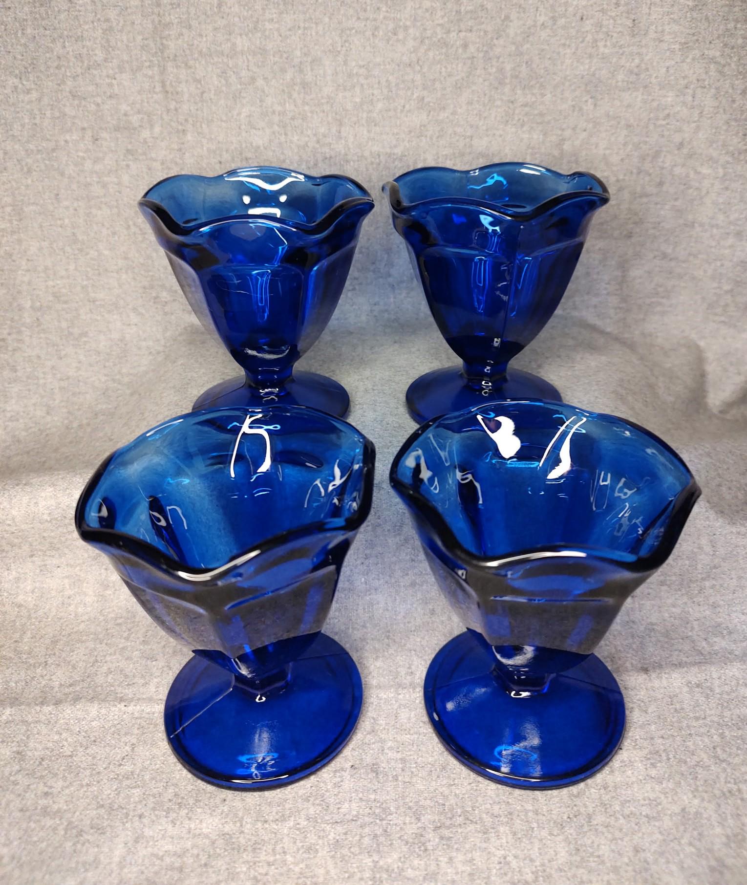 Anchor Hocking Set of 4 Vintage Fountainware Cobalt Blue Parfait