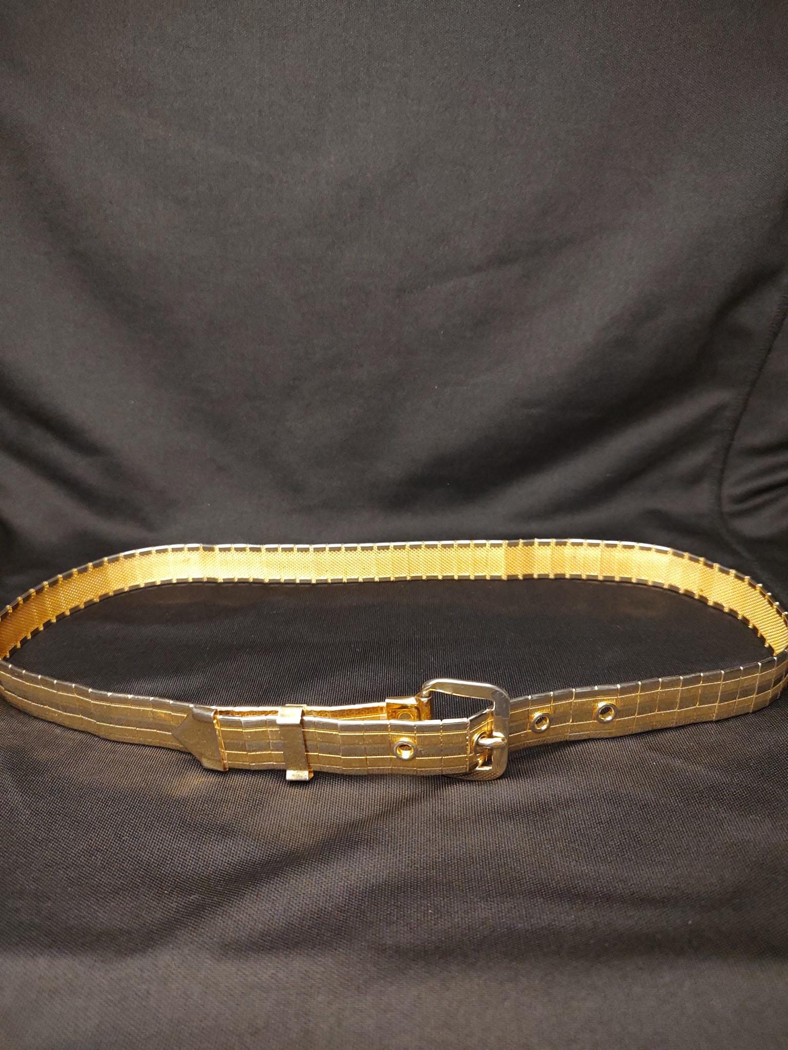 Vtg Hyde Collection Metallic Gold Mesh Belt Wide Buckle Sz M 70s 80s Chainmail Vintage 70s 80s boho hippie metal mesh stretch belt - shabbybabe main image 3