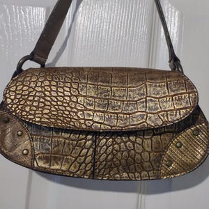 Gold Crocodile Embossed Vegan Leather Retro Purse