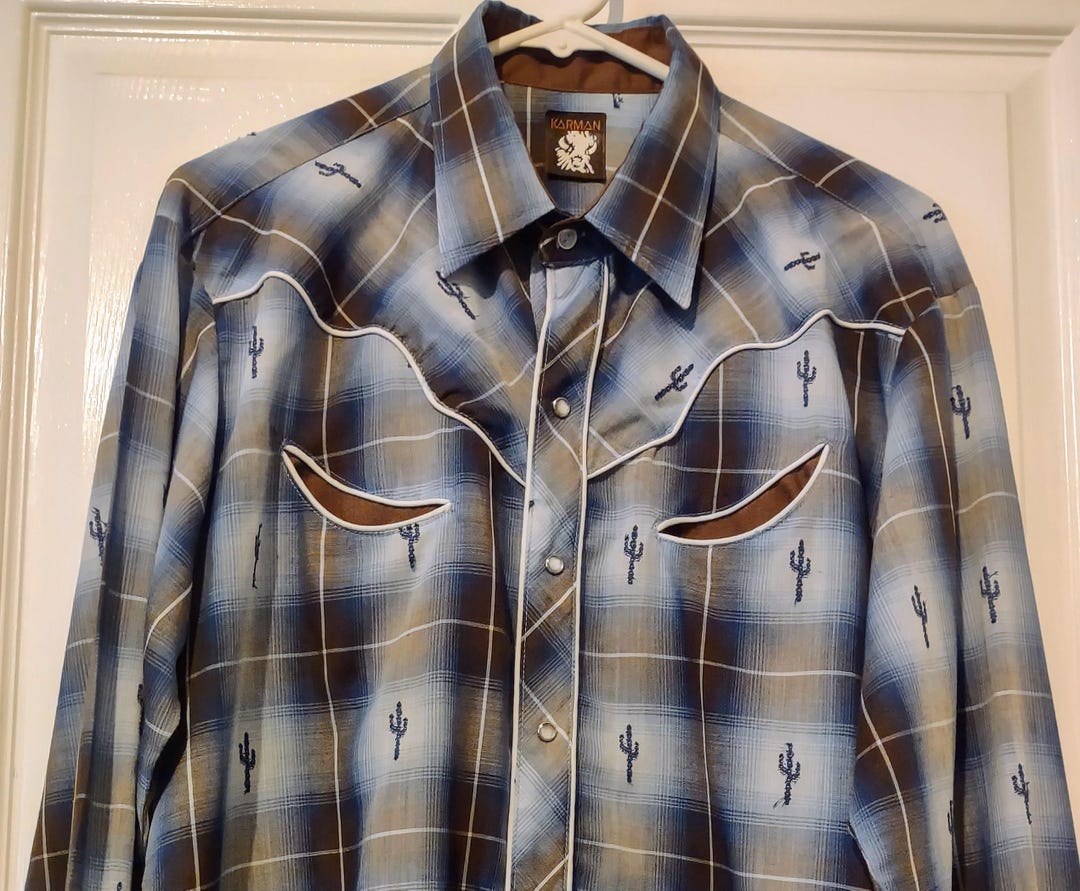 80'S H BAR C Long Sleeve Western Shirt Men's M Size Vintage unclear ivory Vintage Second Hand main image 1