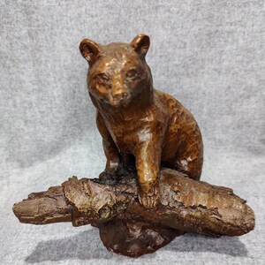 Bear On Log Vintage Resin Statue Figurine