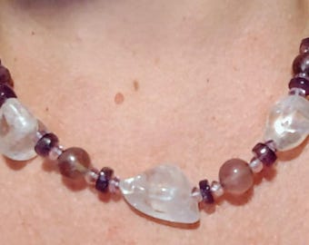 90s Vintage Amethyst and Quartz Beaded Necklace