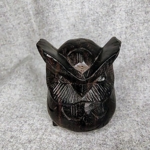 Vintage Owl Carved Dark Wood Small Figurine