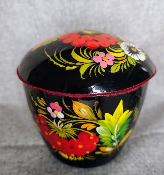 Boîte à Bijoux Vintage En Bois Peint à La Main - Ancienne, Fait Main En France - Très Bon état