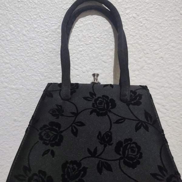 Satin With Velvet Roses Top-handle Evening Bag