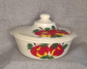 Fire King Vintage Gay Fad Apple Handmålad Gryta med Lock