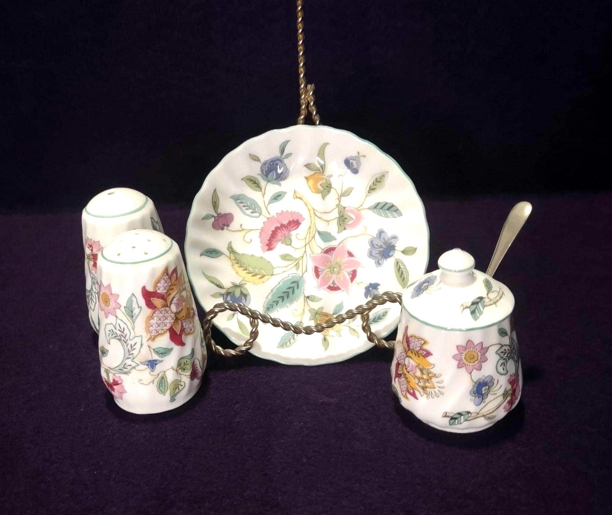 Minton Haddon Hall Vintage Condiment Set Salt and Pepper Shakers