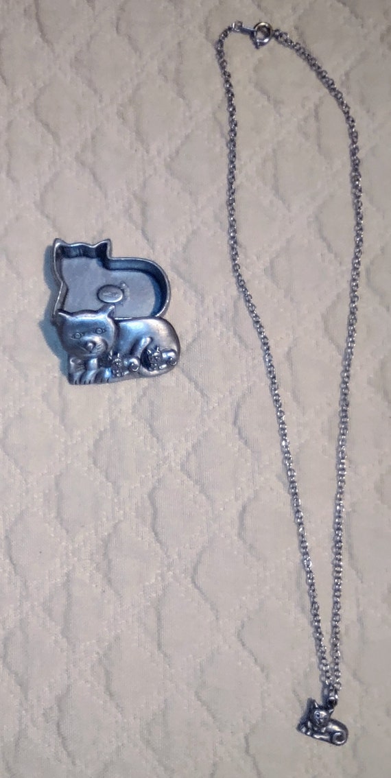 Pewter Cat Jewelry Box, Earrings, Necklace - image 3