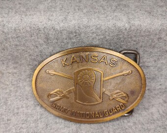 Vintage Kansas Army National Guard massief messing ovale gesp 3 inch