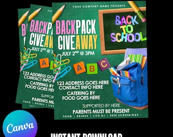 Back to School Event, Backpack Giveaway, Editable Flyer Template, Back to School Drive, Community Event, Canva Editable Flyer Template