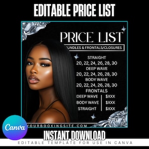 DIY Hair Pricelist Flyer: Hair Extensions & Wigs (Editable Canva Template)