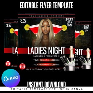 Editable Ladies Night Club Flyer Template: DIY Party Invite (Canva)