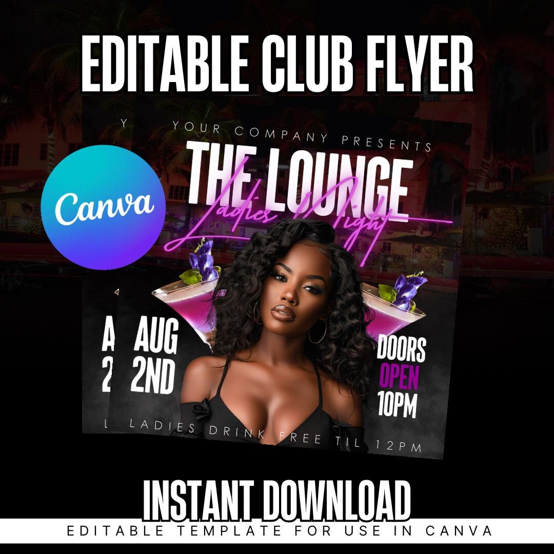 Editable Club Flyer Template For Canva, DIY Event Flyer, Party Flyer, Digital club Flyer, Party Invite Social Media, Instagram, club flyer