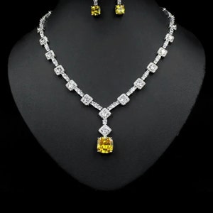 Jewelry Set, Stunning High Quality Imitation Yellow Diamond Necklace & Pendant Earrings