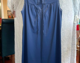 Vintage Shadowline Women's Navy Blue Nylon Sleeveless Lace Gown Size S