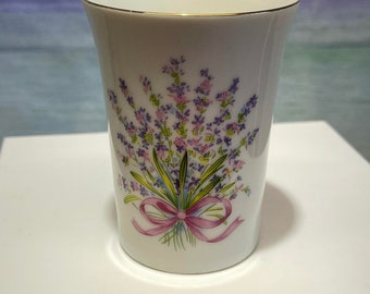 vintage jar vase cup purple floral ceramic Japan bathroom vanity flowers