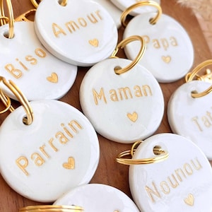 Porte-clés personnalisés en argile, maman, papa, parrain, marraine, home, amour, etc.