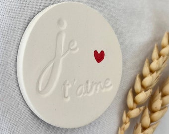 Magnet rond Je t'aime en argile