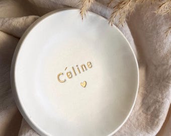 Personalized jewelry dish first name phrase mistress nanny atsem end of year gift in clay to personalize, heart
