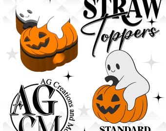 Trendy pumpkin ghost Straw Topper, 3D Stl, 3mf file