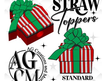 Trendy Christmas Present Straw topper, 3D Stl, 3mf file