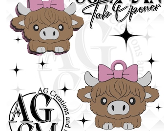 3D Bow Highland Cow Tab Opener, STL, 3Mf Files, Soda can Opener