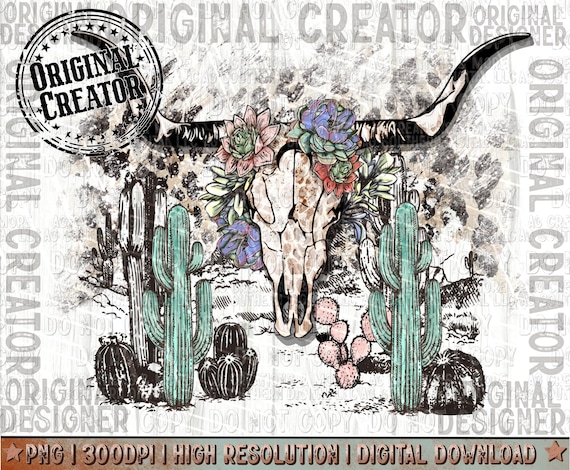 Western Trendy Boho Skull Design Png, Sublimation Png Design, Western Png, Digital Design, Leopard Design png, Cactus Png, Cowb Design