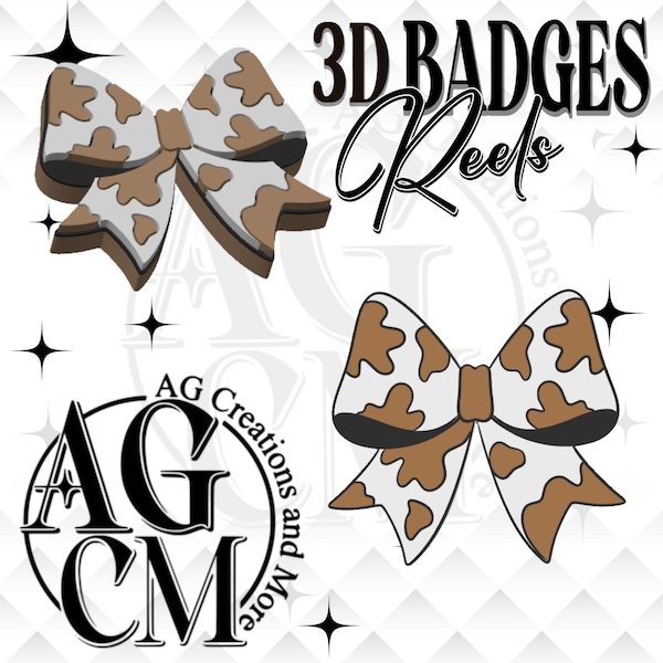 Cow Hide Bow Badge Reel, 3D Stl, 3mf file