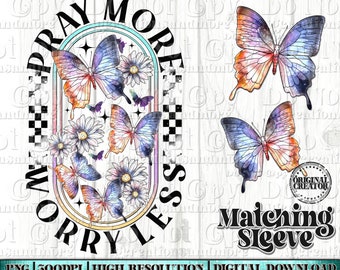 Trendy Faith Design, Pray More Worry Less png Design, Sublimation Png, Faith Png, Trendy Png, Butterflys design, Retro design png, Jesus
