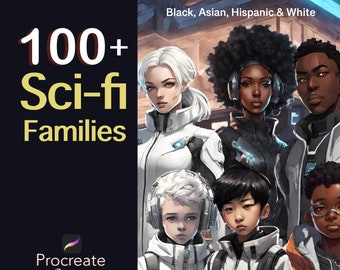 100+ Sci-Fi Family Procreate Stamps- White, Asian, Black & Hispanic