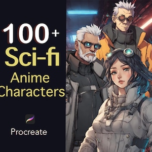 100+ Sci-Fi Anime Characters Procreate Stamps - Middle Aged, Young, Black and White Characters