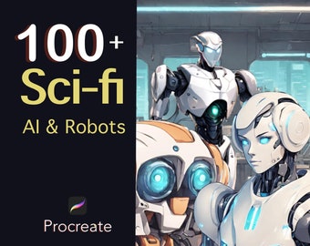 100+ Sci-Fi AI Robot Procreate Stamps (Digital Download)