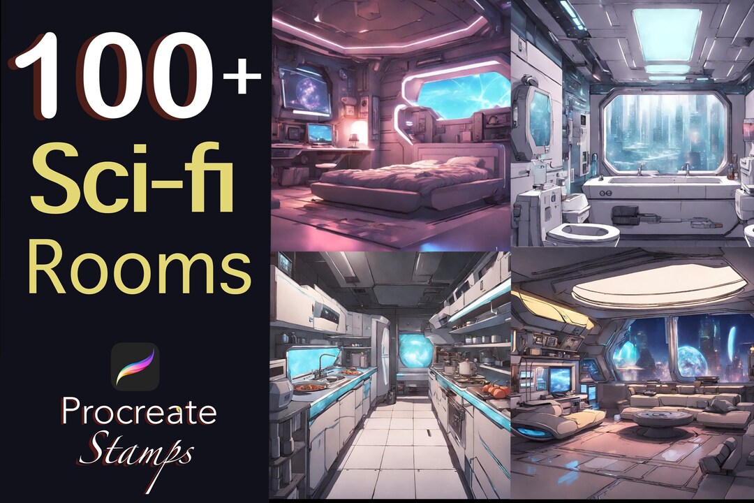 100 Sci-fi Rooms Procreate Stamps Bathrooms, Bedrooms, Living Rooms and ...