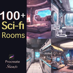 100+ Sci-Fi Räume Procreate Stempel - Badezimmer, Schlafzimmer, Wohnzimmer und mehr!
