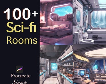 100+ Sci-Fi Rooms Procreate Stamps - Bathrooms, Bedrooms, Living Rooms and more!