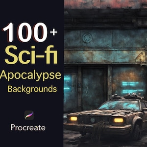 May include: A digital illustration of a rusty, weathered building with a vintage car parked in front. The building has a blue and green color scheme with a large, round window. The car is a dark gray color with a weathered, rusty exterior. The image is a digital illustration of a sci-fi apocalypse scene.