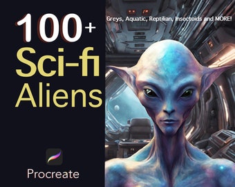 100+ Sci-Fi Alien Procreate Stamps - Greys, Reptilians, Aquatic, Insectoid - Male & Female