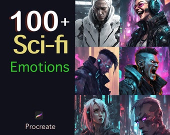 100+ Sci-Fi Emotions Procreate Stamps - Emotional Faces - Sad, Angry, Happy, Scared and MORE!