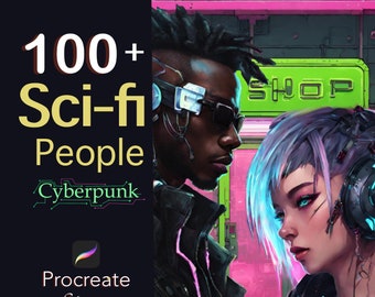 100+ Sci-Fi People Cyberpunk Procreate Stamps- Asian, White, Black and Hispanic
