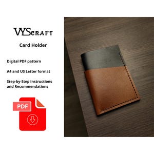 Patrón PDF de tarjetero de cuero, patrón minimalista de tarjetero, tamaño carta (A4, 8,5 x 11 pulgadas), tutorial fácil de marroquinería.