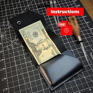 Leather pattern digital mens wallet purse A4 & US Letter size 8.5x11" Pdf cardholder handcrafted diy template leathercraft Tutorial