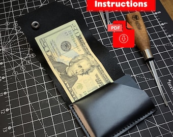 Leather pattern digital mens wallet purse A4 & US Letter size 8.5x11" Pdf cardholder handcrafted diy template leathercraft Tutorial