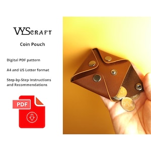 Leather Coin Pouch Template, Coin Purse Pattern Pdf  A4 US Letter size 8.5x11&quot; Easy Leathercraft Tutorial