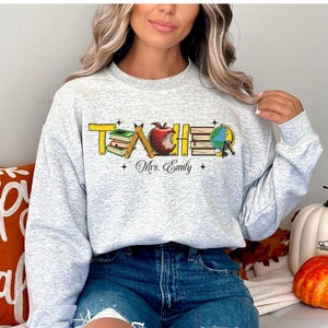 Gepersonaliseerde lerarensweater | Naam leraar | Afstudeercadeau voor nieuwe leraar| Leuk lerarencadeau | Dag van de waardering van de leraar