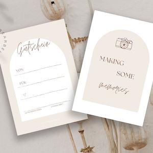 Modèle de bon de réduction Photographe Boho | Modèle Canva | Exemple de modèle de photographe | Modèle de bon | Liste de prix | Photographe de carte de visite bohème