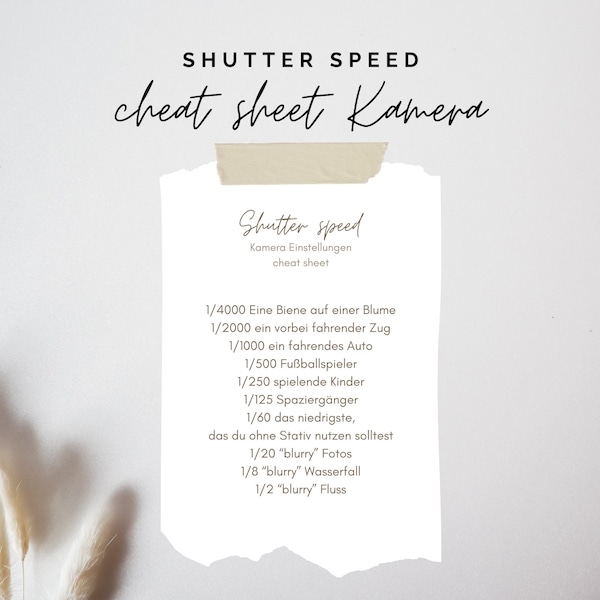 Shutter speed cheat sheet Camera | Digital download | Instant print | Photography for beginners | Camera settings photographer