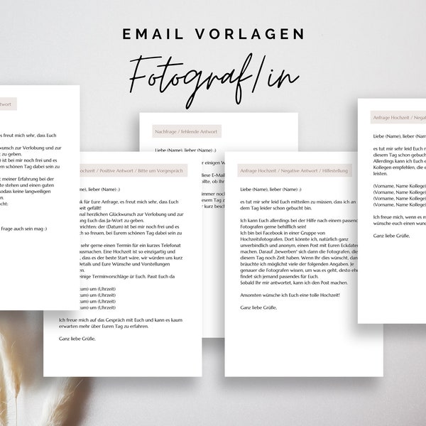 Email Vorlagen für Fotografen / Videografen | Digitaler Download | Hochzeitsfotograf Vorlage | Selbstständigkeit | Planer | Organisation
