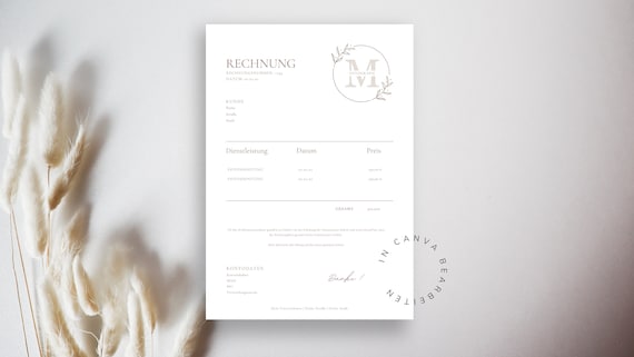 Rechnungsvorlage PDF für Kleinunternehmer - Muster Vorlage für Selbstständige & Freelancer | Canva Vorlage | Rechnung selbst erstellen