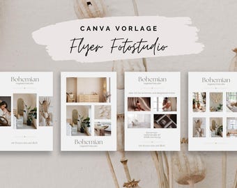 Plantilla de volante para estudio fotográfico | Plantilla de Canva | Plantilla de fotógrafo | Plantilla de volante | Fotografía Boho | Conjunto de volantes para estudio fotográfico | Estudio con luz natural