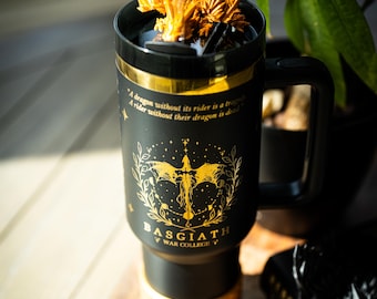 customizable quotes Fourth Wing 40oz Tumbler laser engraved with quotes and 3d dragon / scale boot